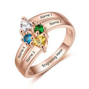 925 Silver Personalized Names Ring with Birthstones