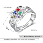 925 Silver Heart Shape Ring with Birthstones