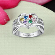925 Silver Heart Shape Ring with Birthstones