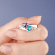 Custom 925 Silver Heart Birthstone Ring