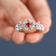 925 Sterling Silevr Flower Ring with Cubic Zirocnia