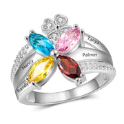 925 Sterling Silver Colorful CZ Ring with Customized Names