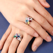925 Sterling Silver Colorful CZ Ring with Customized Names