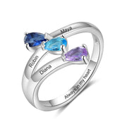 925 Sterling Silver Birthstones Ring with Personalized Names