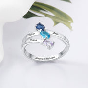 925 Sterling Silver Birthstones Ring with Personalized Names