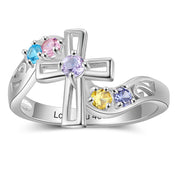 925 Silver Cross Name Ring with Birthstone
