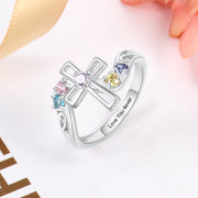 925 Silver Cross Name Ring with Birthstone