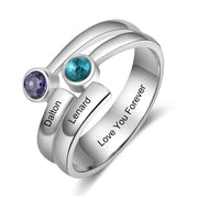 Engraved Names Double Birthstones Rings