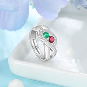 925 Sterling Silver Birthstone Ring with Engraving Names