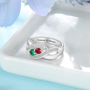 925 Sterling Silver Birthstone Ring with Engraving Names