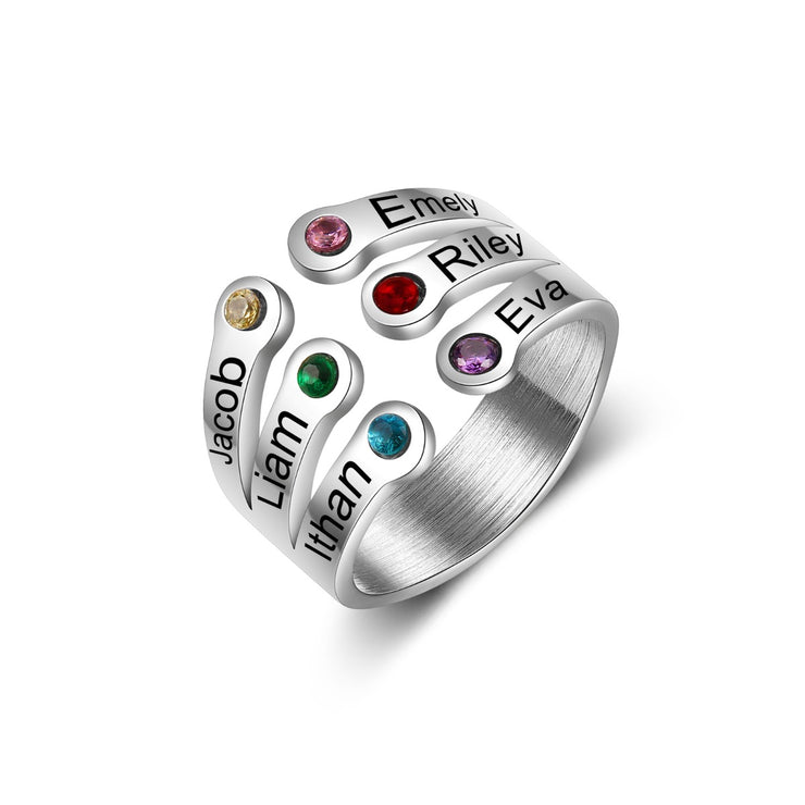 Personalized Stainless Steel Birthstone Opening Ring