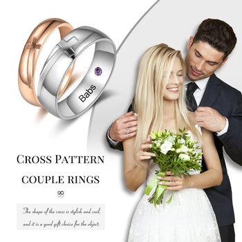 Engraved Stainless Steel Cross Couple Rings
